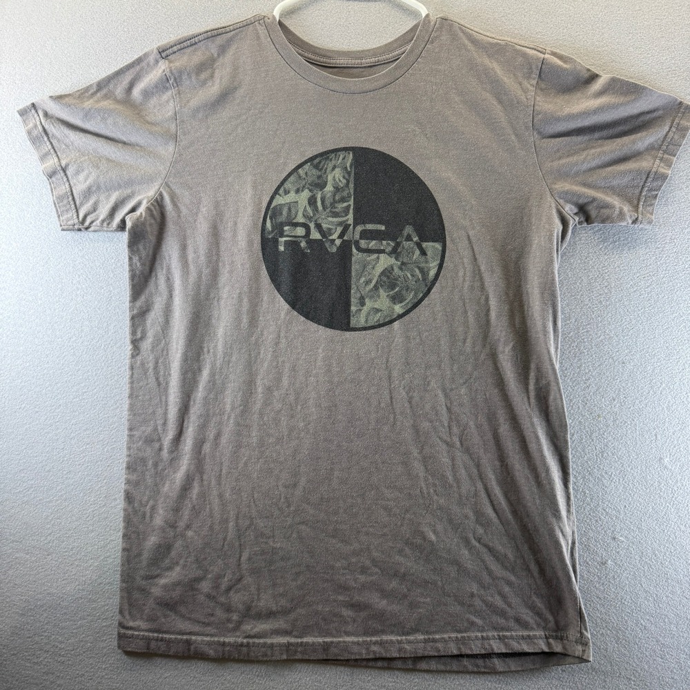 RVCA Standard Tee Mens Large Gray Tropical Leaf Circle Graphic T-Shirt L